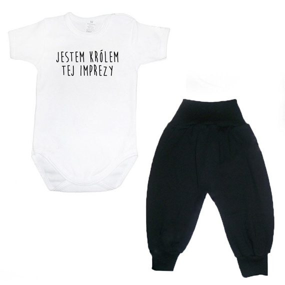 Zestaw body krótki rękaw+spodenki "Jestem królem tej imprezy" Moocha czerwony