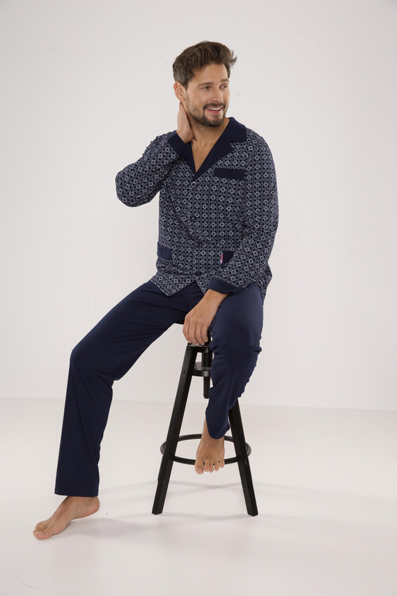 538 Carlo Piżama Męska De lafense - granat+kwadrat