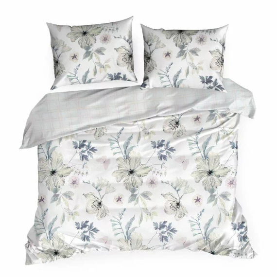 Spring 37 Kwiaty pościel satynowa Eurofirany biały/zielony