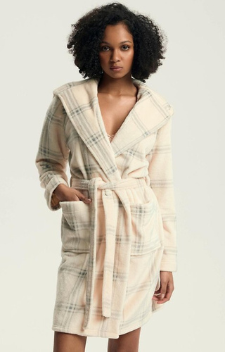 43596 Danna Szlafrok damski Henderson white – z kapturem, w kratkę