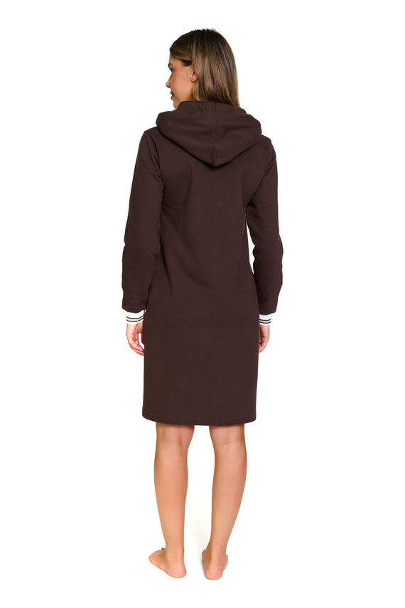 Doctor Nap 4508 | Damski szlafrok bawełniany z kapturem i zamkiem – styl i komfort - brownie