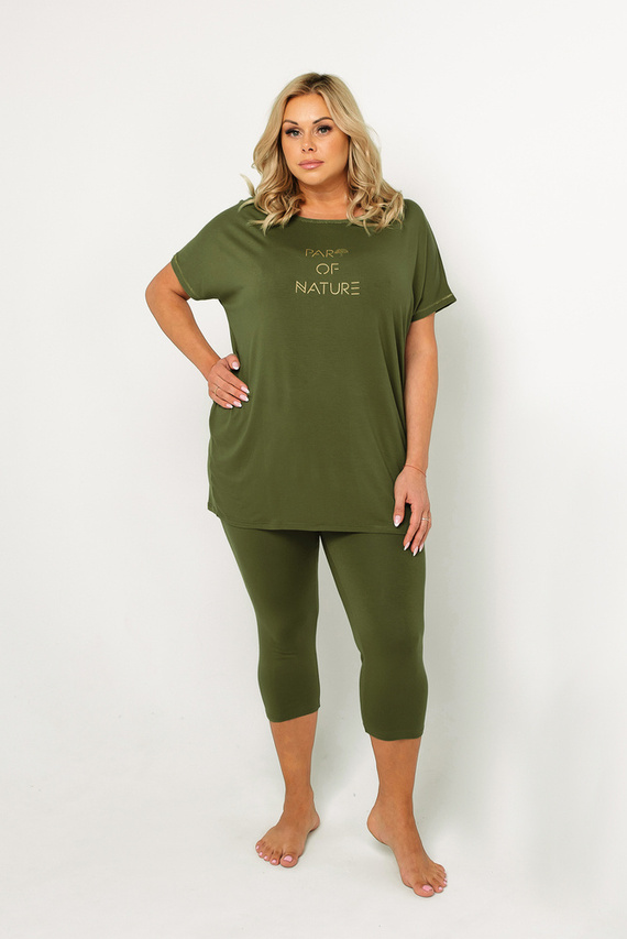 Natura Piżama Damska krótki rękaw, 3/4 spodnie Italian Fashion - khaki