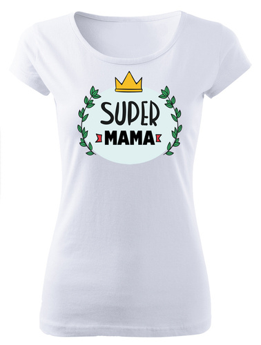 SKU D041 "Super mama" koszulka damska Moocha biały