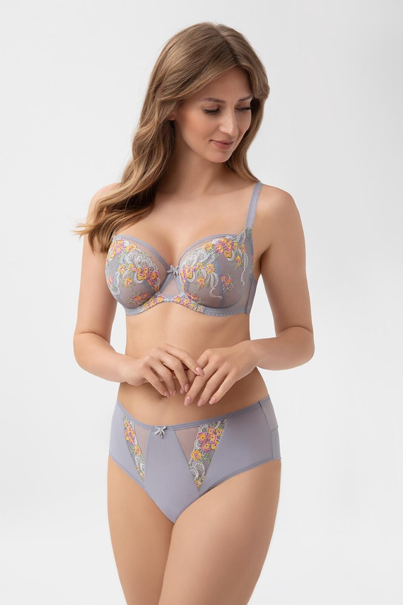 Gorsenia G015 Flora Biustonosz Soft K496 na Duży Biust Haft Tiul Szary