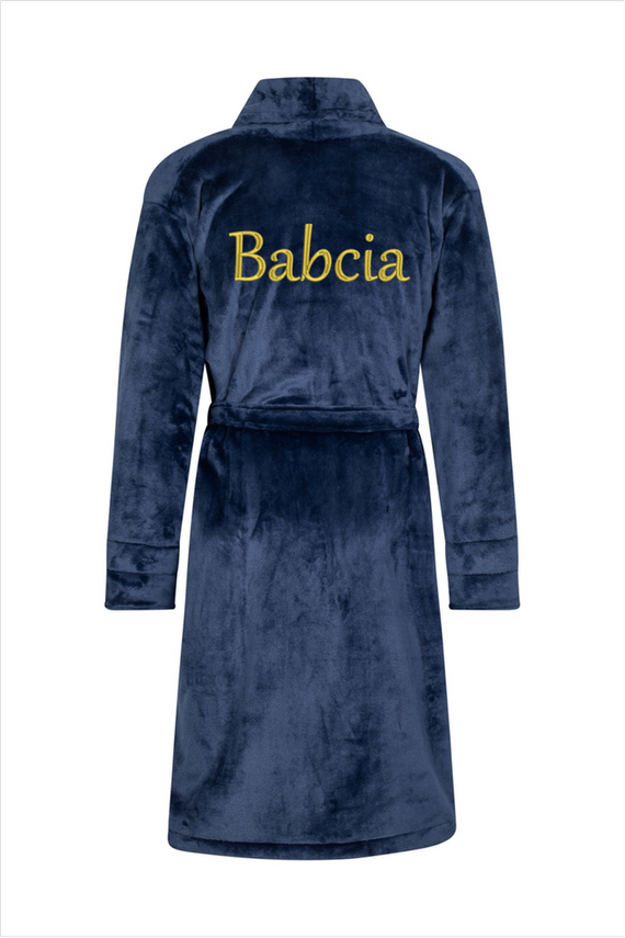 Babcia Szlafrok damski polarowy ByShelly - granatowy/złoty