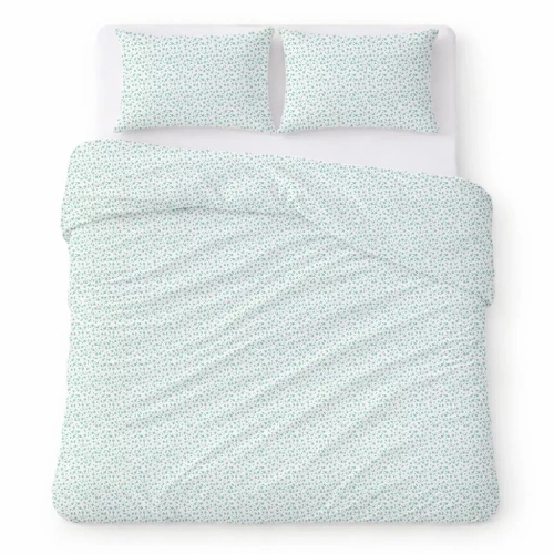 Pościel z kory bawełniana komplet Detexpol oddychająca bez prasowania biała w drobne zielone kwiaty
