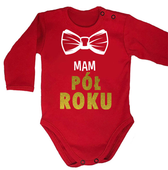 "MAM PÓŁ ROKU" Body długi rękaw Moocha czerwony