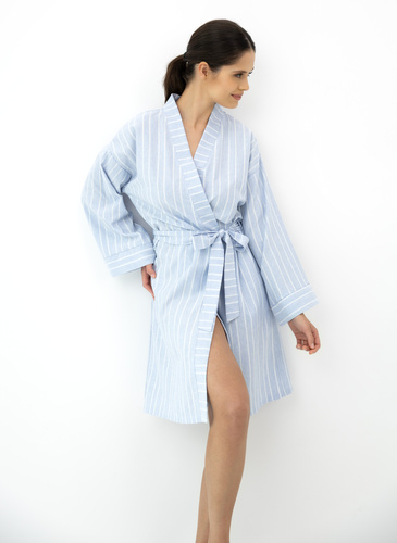 Asteria Sensis bawełniany szlafrok kimono niebieski w paski