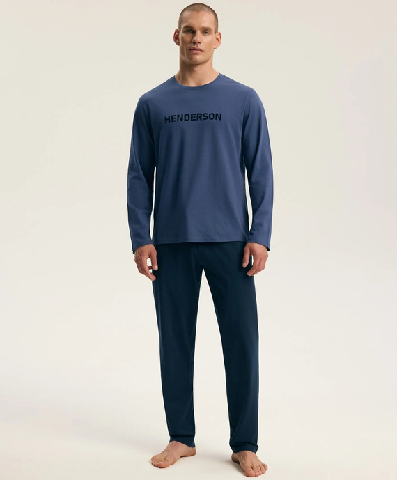 Henderson Flock 45491 Piżama Męska Steel Blue Długa 100% Bawełna