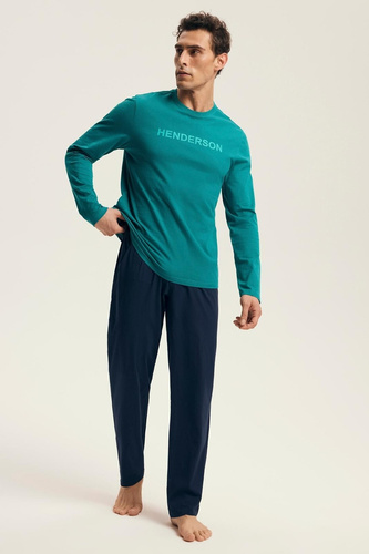 Piżama męska Core 43490 Vise Henderson zielona – bawełniana, długi rękaw, eleganckie opakowanie
