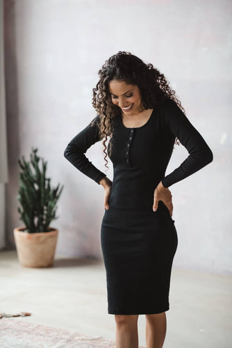 Tummy Sukienka ciążowa i do karmienia z dzianiny w prążek Milk&Love czarny