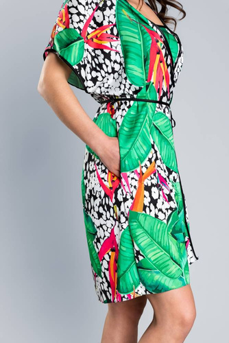 DORITA  Szlafrok Damski Satynowy  Italian Fashion- druk/zielony