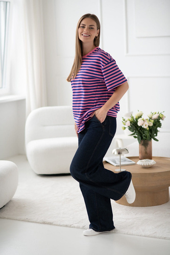 Mamahood T-shirt ciążowy i do karmienia Milk&Love różowo-niebieskie paski – wygodny i stylowy