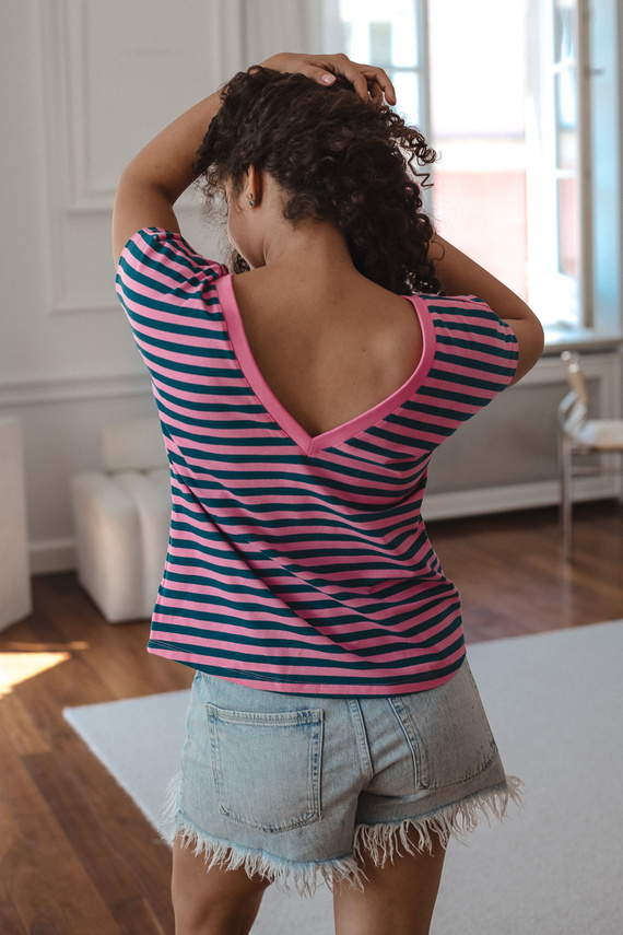 Bluzka Ciążowa Milk&Love Two Ways 2w1 Do Karmienia Dwustronna V-Neck pink-szmaragd