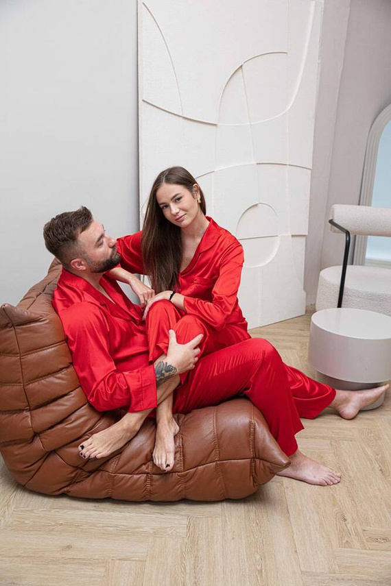 Amina satynowy komplet damski DKaren - czerwony