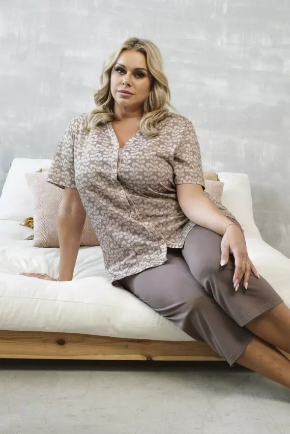 Ramira Piżama Damska krótki rękaw i 3/4 spodnie Italian Fashion - druk/cappucino