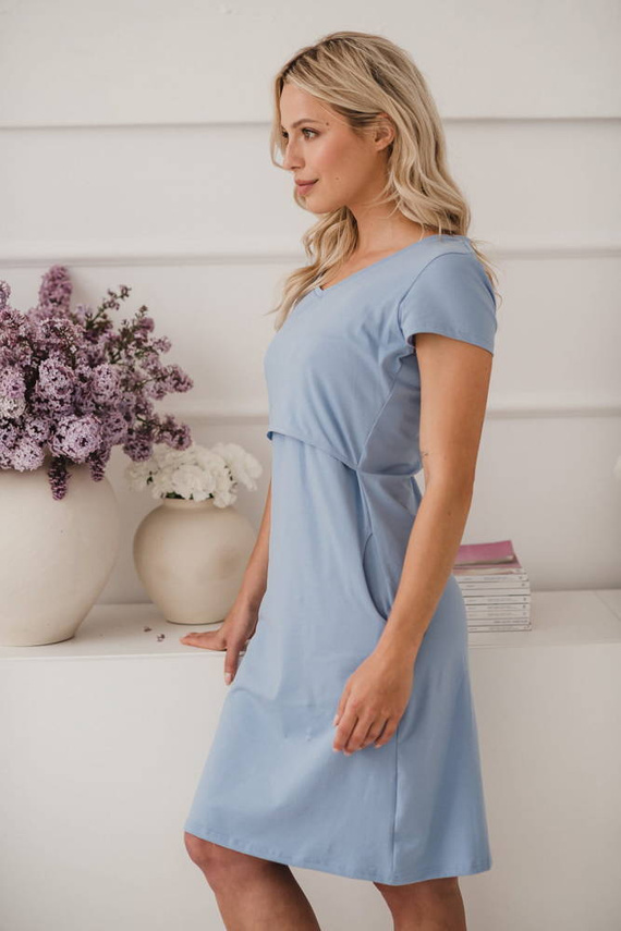 Night & Day Koszula nocna ciążowa i do karmienia krótki rękaw Milk&Love błękitny