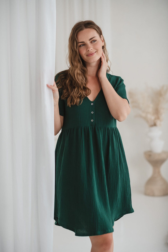 Aurora muślinowa koszula nocna ciążowa i do karmienia Milk&Love butelkowa zieleń