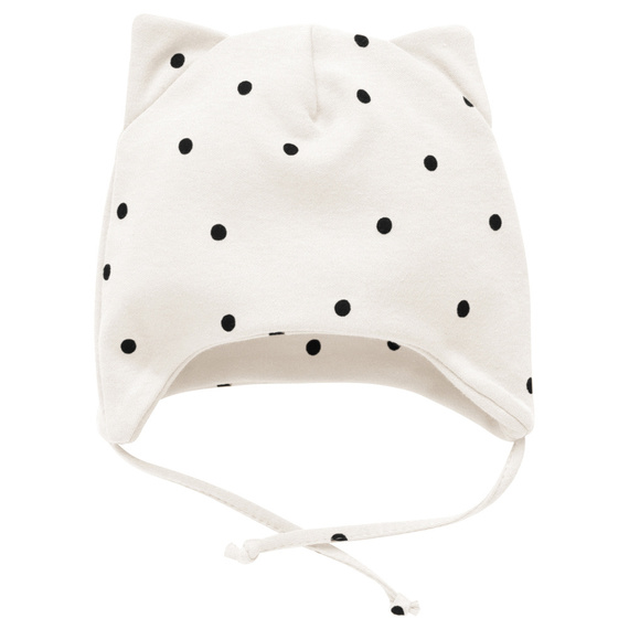 Tres Bien Wiązana Czapka z uszkami Pinokio - ecru groszki