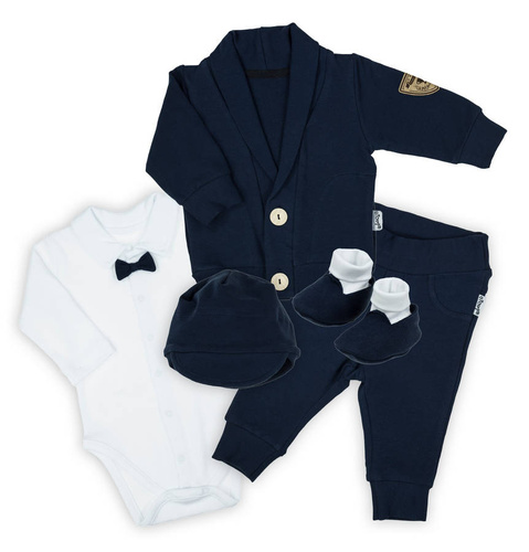 169406 Komplet czapka, bluza, body i spodnie "Mix" Nicol - granatowy