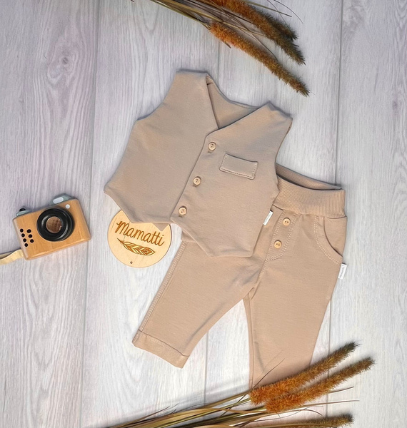 Mamatti KC012 elegancki komplet dziecięcy kamizelka spodnie beżowy