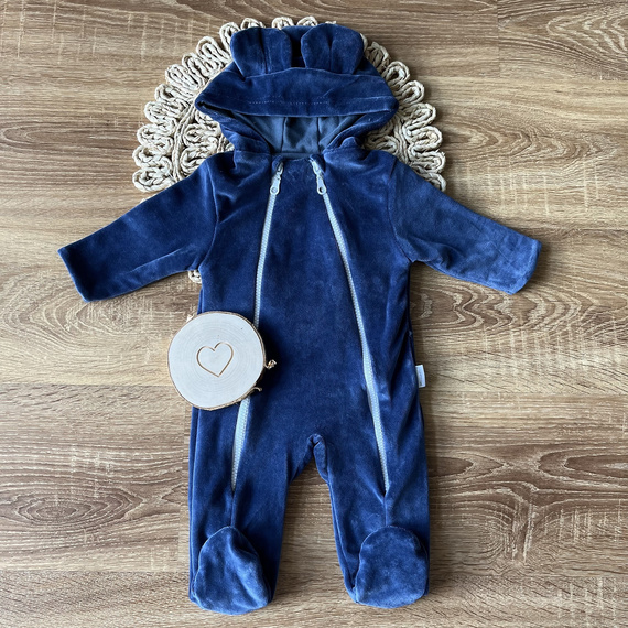 Mamatti VELVET KB009 Jeans Kombinezon Niemowlęcy Dwuwarstwowy Bawełna Kaptur Uszka
