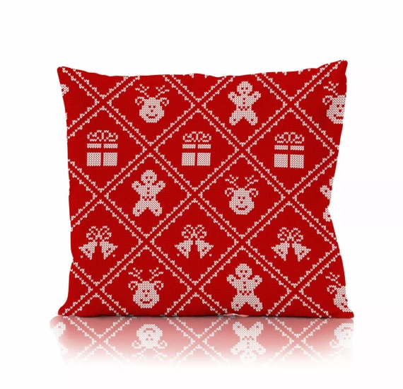 Poszewka świąteczna dekoracyjna Holly Jolly Faro – mikrofibra, czerwona ze swetrowym wzorem bożonarodzeniowym