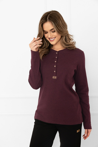 Gordo Bluzka damska Italian Fashion bordowa – klasyczna, bawełniana, z długim rękawem