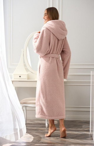 2556 Heaven Szlafrok damski długi L&L z kapturem- pudrowy róż 