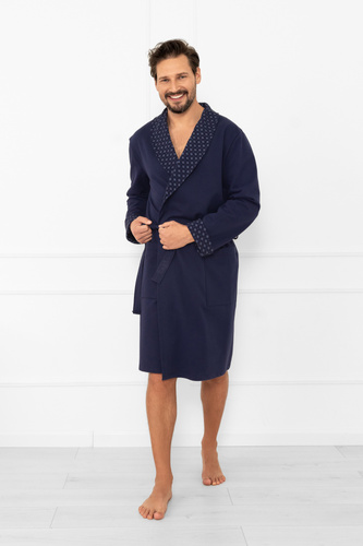 Szlafrok męski Gerard – bawełna 100%, klasyczny krój z eleganckim wykończeniem Italian Fashion 