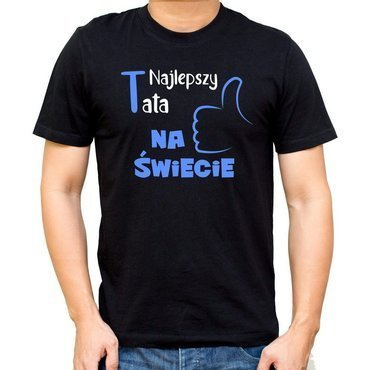Koszulka dla taty "NAJLEPSZY TATA na świecie" Moocha czarny (niebieski napis)