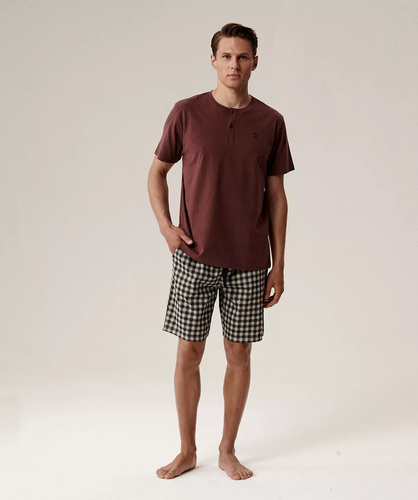 Piżama męska NMP-397 -szary wino bawełna, krótki rękaw, lekka i wygodna na lato