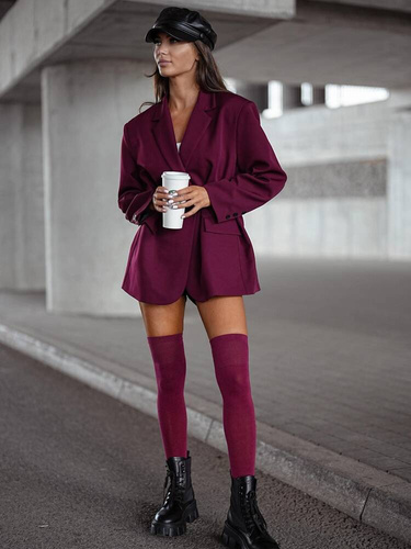 0293 Gładkie Zakolanówki damskie Milena  bordowy