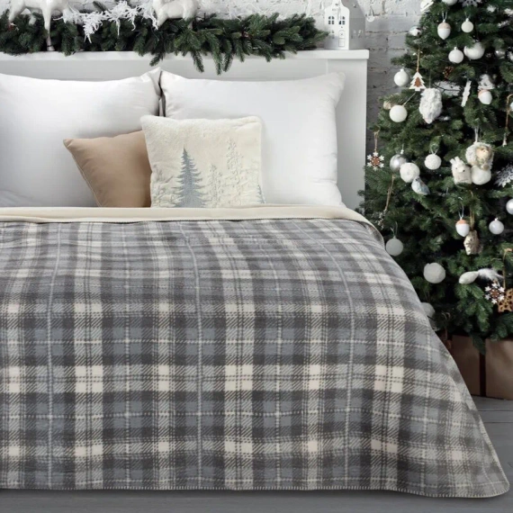 Santa koc świąteczny narzuta krata Eurofirany szary/kremowy