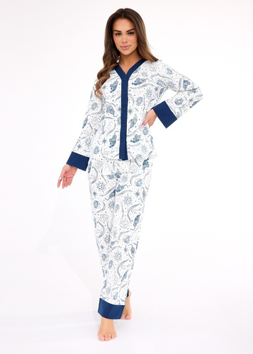 Piżama damska 514/443 Amber CORNETTE – bawełna, długi rękaw, zapinana na guziki