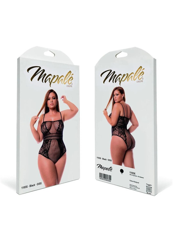 Body 1103X Fishnet Bodysuit Mapale Czarne Siateczkowe Plus Size XL-5XL