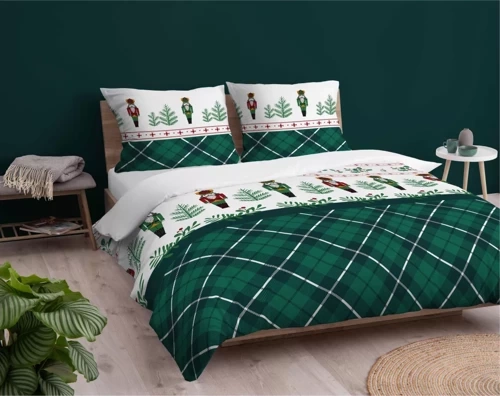 4938 B Pościel flanelowa świąteczna Dziadek do orzechów Detexpol zielony