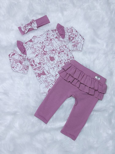 Kotki Body z długim rękawem Bambarillo pudrowy róż-granat