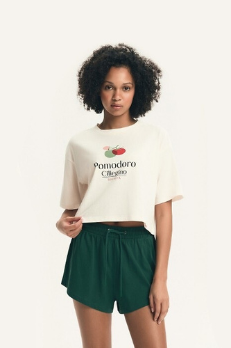 Piżama damska Henderson 43724 Dessie zielona, bawełniana, krótki rękaw, print z pomidorem