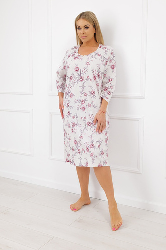 Koszula Nocna Italian Fashion Mariella 100% Bawełna 3/4 Rękaw Kwiaty