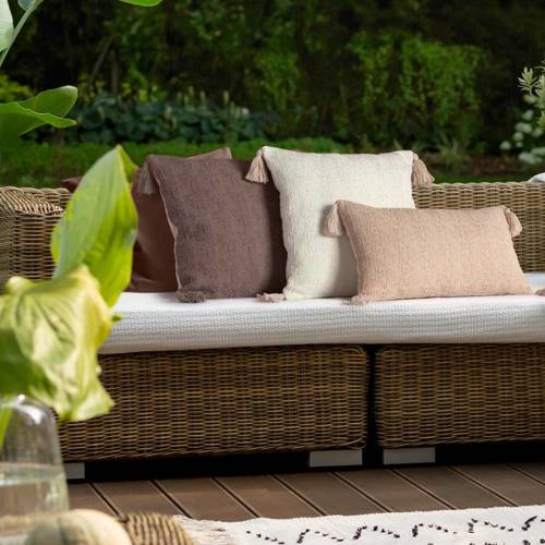 Boho Poszewka dekoracyjna zdobiona na rogach chwostami Eurofirany beżowy