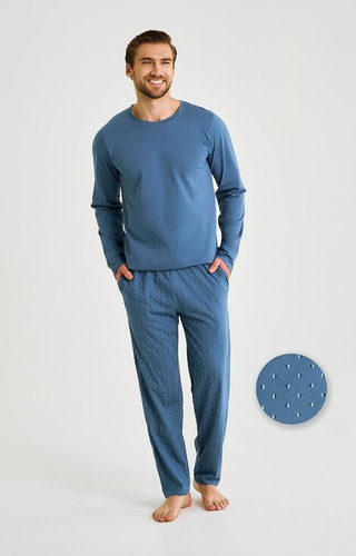 3474 Lorenzo Piżama męska Taro jeans – bawełna, długie spodnie, kieszenie