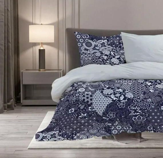 Elegant 017 Pościel satynowa rozety Faro granatowy