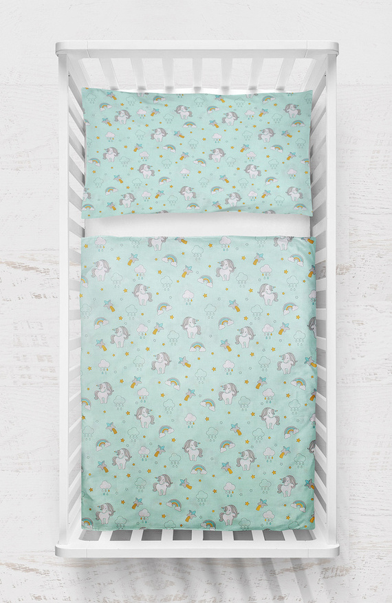 "Jednorożce " Pościel dziecięca dwu częściowa Happy Bear Martex miętowy