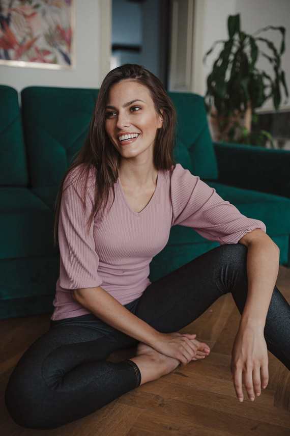 Bluzka ciążowa i do karmienia Milky Puff Milk&Love prążek bufka brudny róż