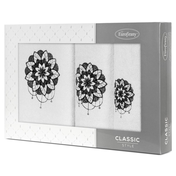 Lotus Komplet ręczników z haftem z motywem mandali Eurofirany biały/czarny 
