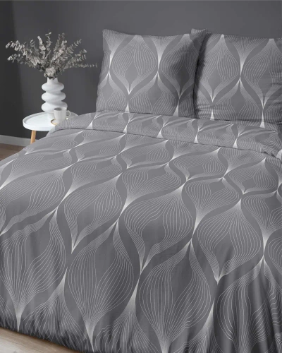 4926 B Home Satin Pościel satynowa liście Detexpol szary 