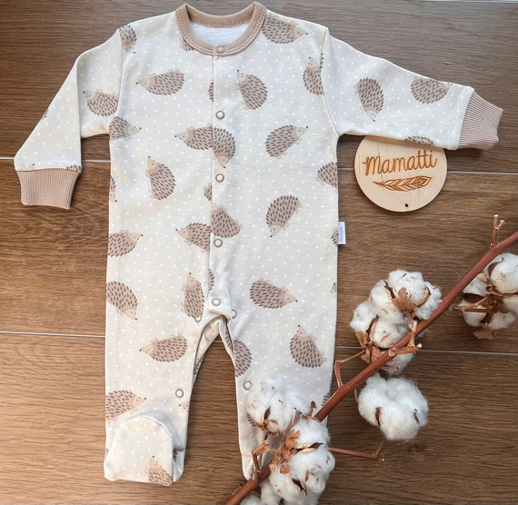 Mamatti pajacyk niemowlęcy PA15740 jeżyki – bawełniany, ze stópkami, na napy