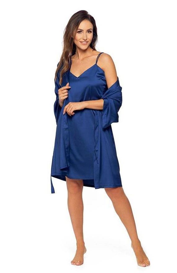 Adela Szlafrok damski satynowy Moraj - granatowy