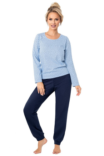 Piżama damska Donna Star Long  ciemny niebieski– bawełna, długi rękaw, pakowana w foliowy worek